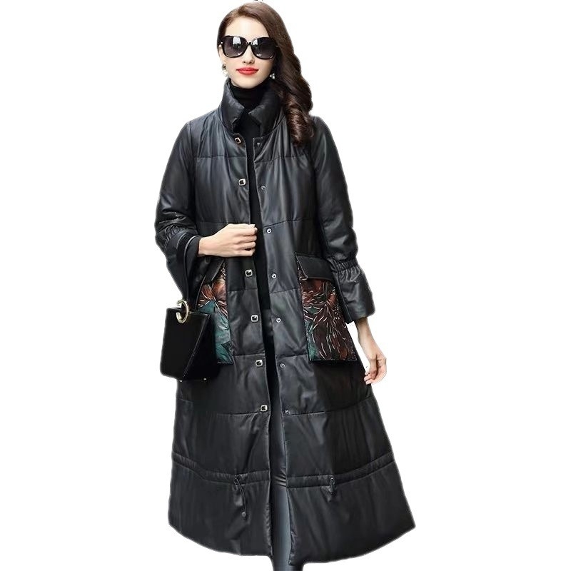气质防绵羊皮羽绒服秋冬新款皮衣女长款休闲宽松外套潮流